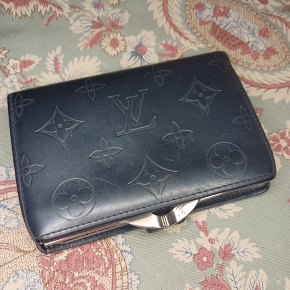 Louis Vuitton Blue Monogram Vernis French Purse Compact Kisslock Wallet - Picture 1 of 16